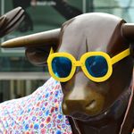 Bullring bull statue in sunglasses