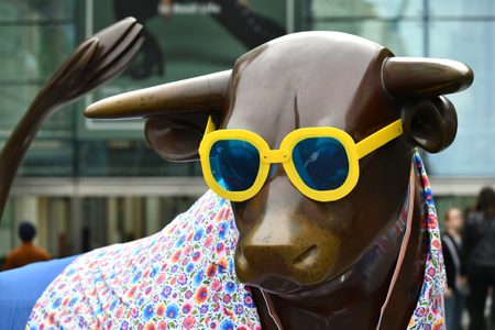 Bullring bull statue in sunglasses