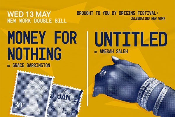 A hand and stamps with show titles